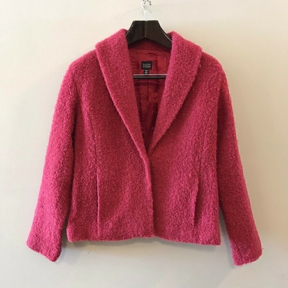 Eileen Fisher Sweater Coat Pink Fuchsia Wool Small